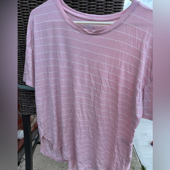 Time and Tru Pink Striped Round Hem Lightweight Shirt - Picture 1 of 6